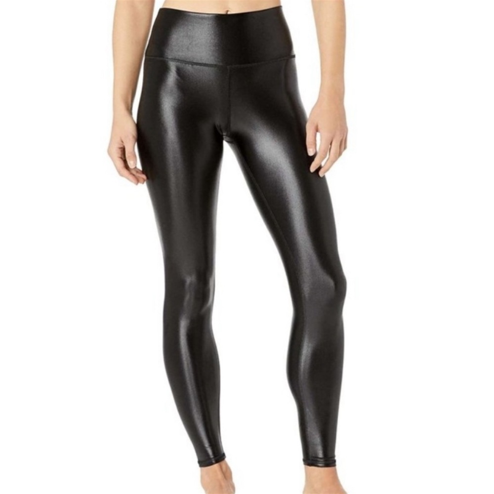 Alo Yoga Size Small Black Liquid Shiny High Shine Leggings 9” Rise 7/8 Length S